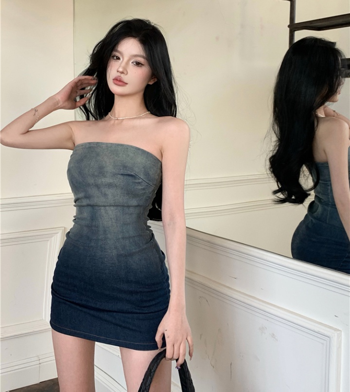 Fashion temperament dress gradient slim T-back for women