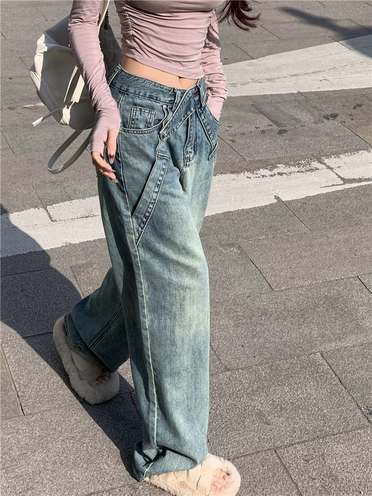 Mopping high waist pants straight jeans for women