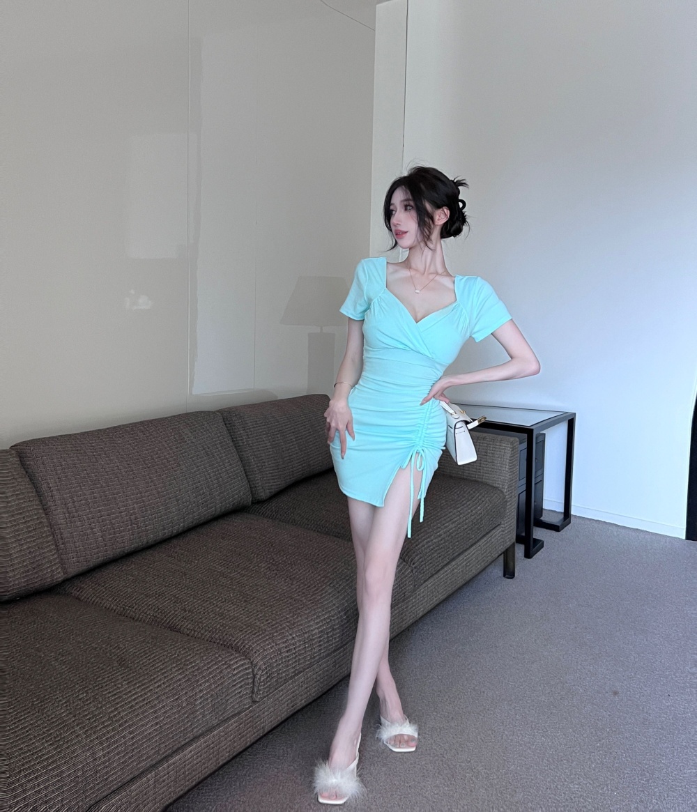 Slim short sleeve sexy temperament chouzhe dress