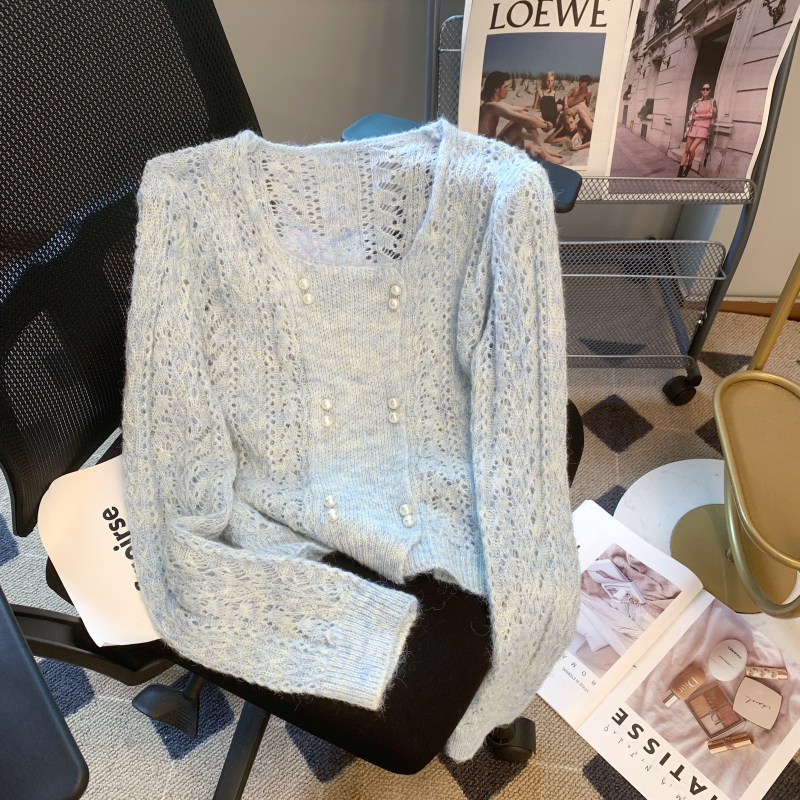 Unique spring hollow square collar sweater for women