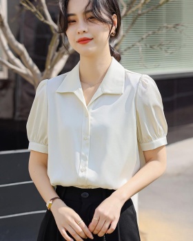 Slim summer tops white chiffon shirt for women