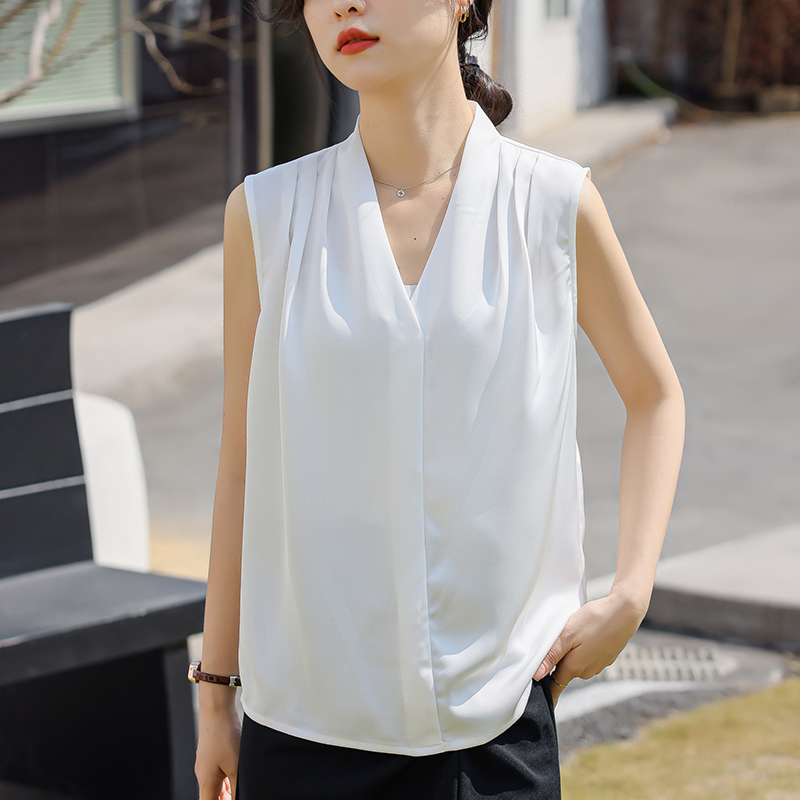 Imitation silk temperament satin tops summer light shirt