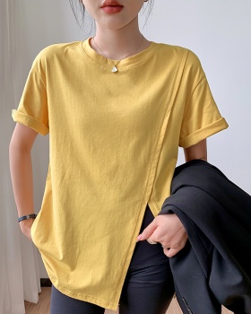 Casual simple split summer all-match loose pure T-shirt