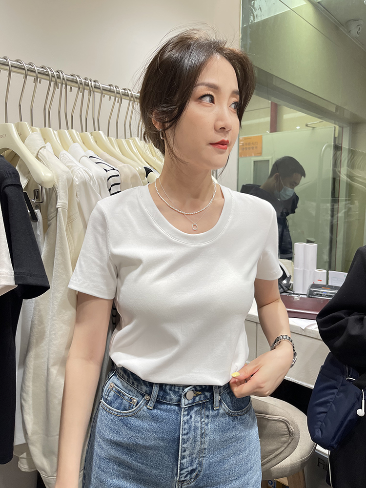Short sleeve loose white pure T-shirt for women