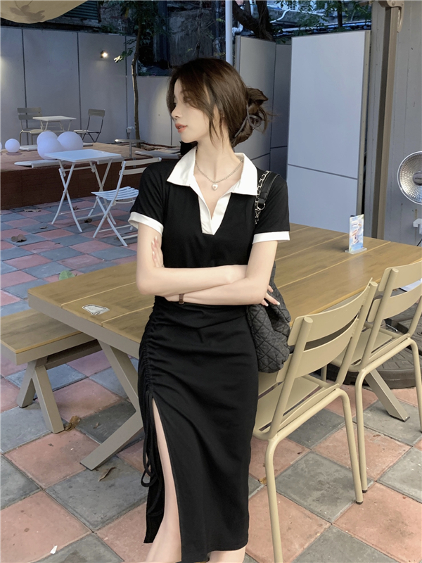 Slim Korean style split drawstring dress for women