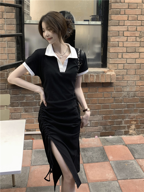Slim Korean style split drawstring dress for women