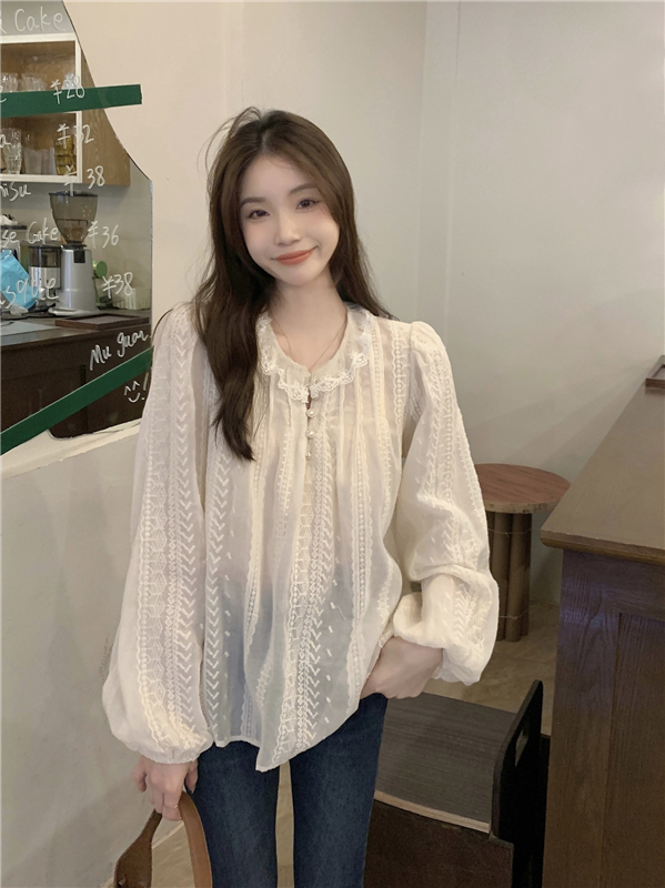 Spring Korean style shirt splice lace tops for women