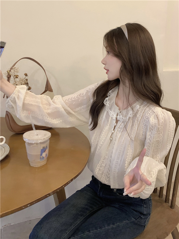 Spring Korean style shirt splice lace tops for women