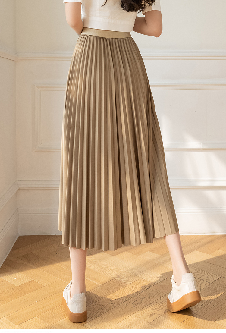 Long pleated elastic waist slim irregular skirt for women