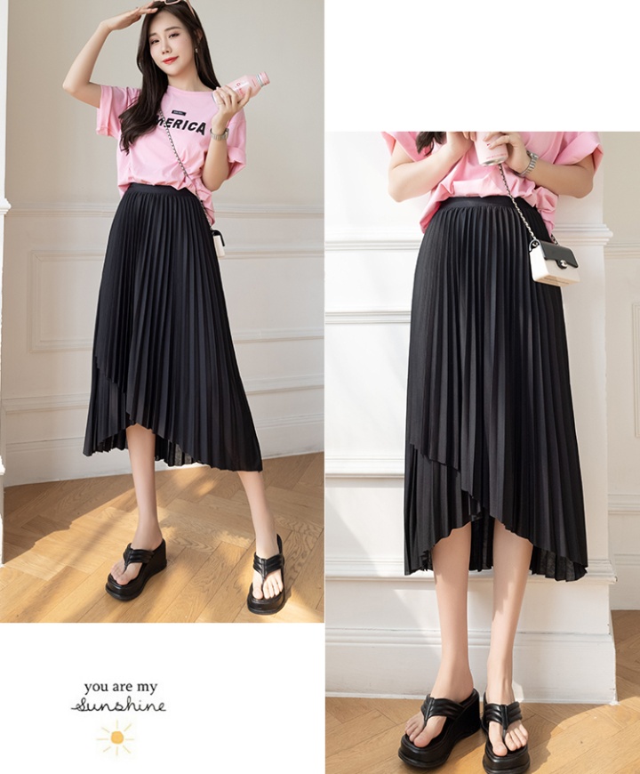 Long pleated elastic waist slim irregular skirt for women