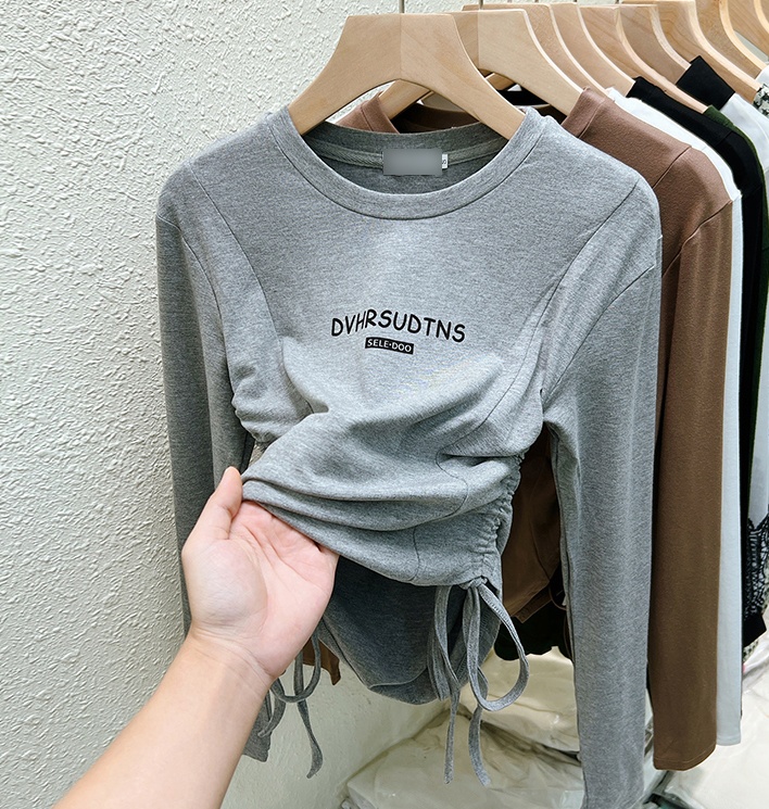 Printing letters slim autumn bottoming short T-shirt