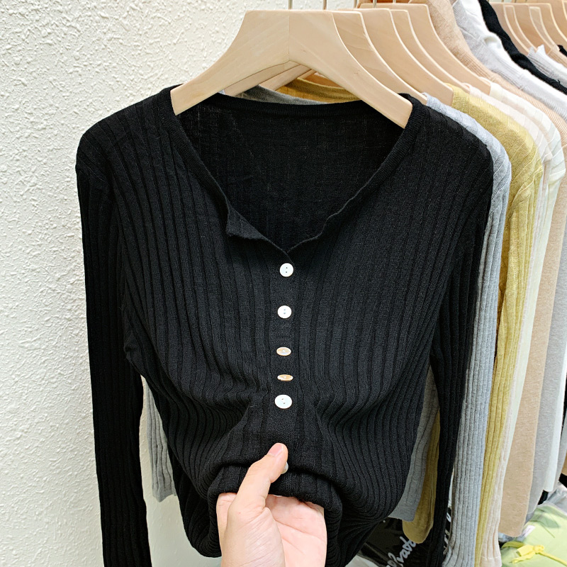 Long sleeve fashion tops autumn and winter V-neck cardigan