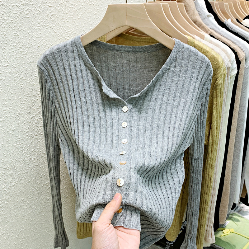 Long sleeve fashion tops autumn and winter V-neck cardigan