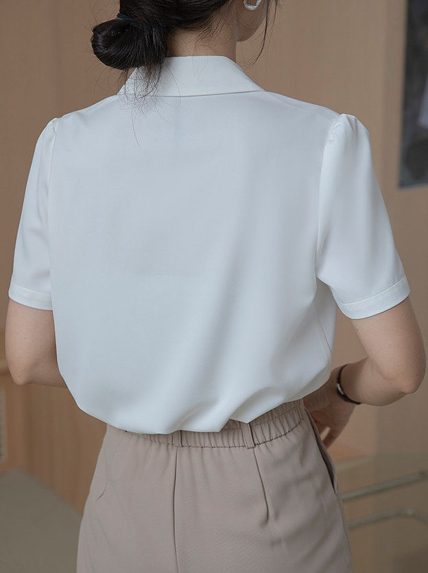 Pointed collar satin all-match shirt for women