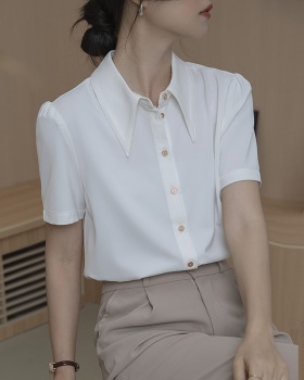 Pointed collar satin all-match shirt for women