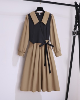 Slim retro dress Pseudo-two long dress for women