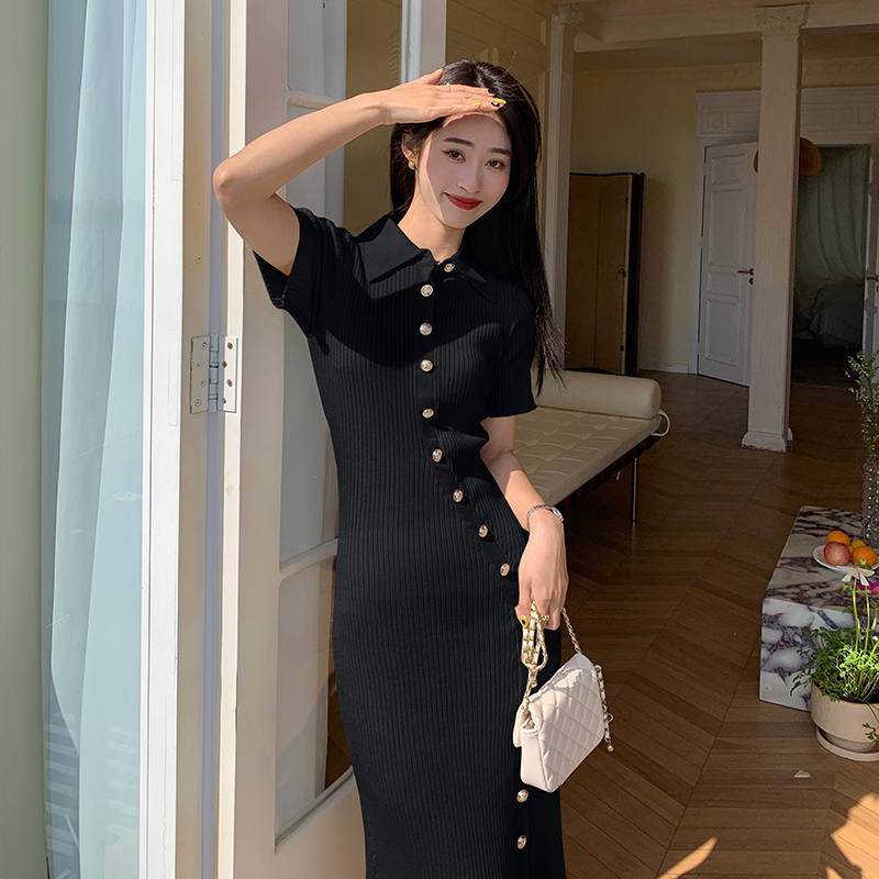 Slim lapel bottoming spring knitted dress