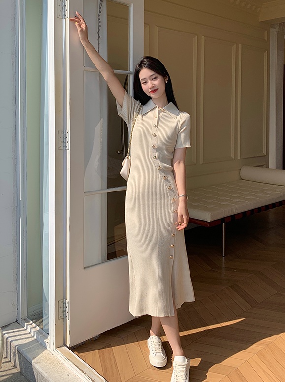 Slim lapel bottoming spring knitted dress