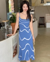 Waves pattern Korean style knitted sling long dress