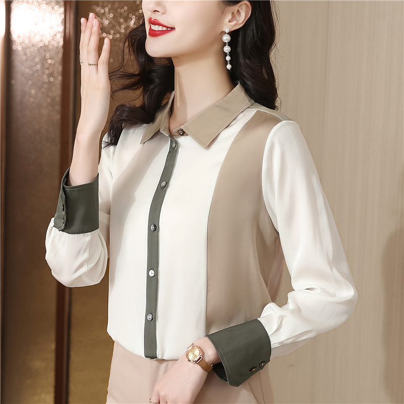 Silk splice shirt temperament fashion tops for women