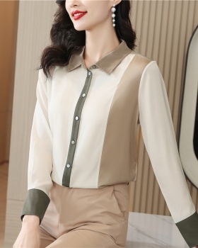 Silk splice shirt temperament fashion tops for women