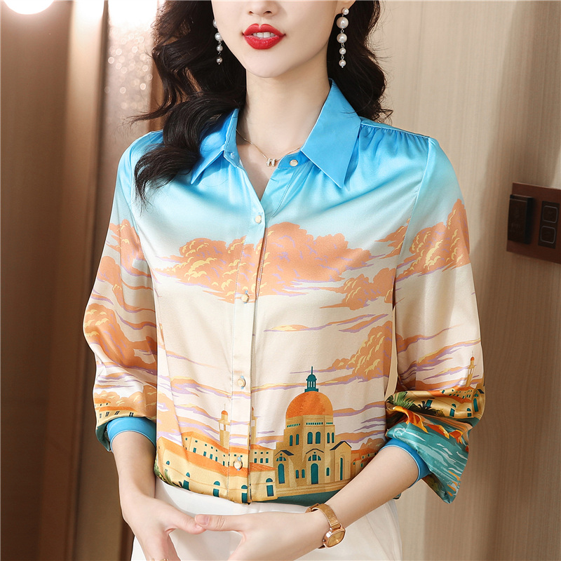 Fashion silk shirt printing tops for women