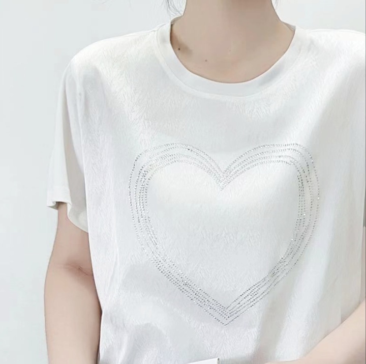 White rhinestone grain tops summer pullover T-shirt for women