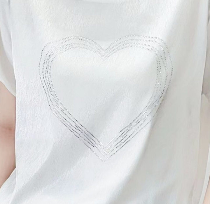 White rhinestone grain tops summer pullover T-shirt for women