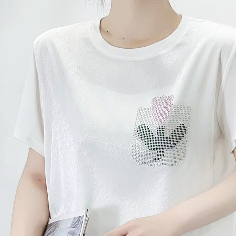 Rhinestone short sleeve T-shirt grain tops for women