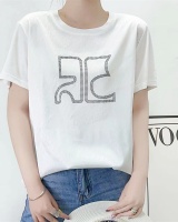 Grain round neck tops imitation silk white T-shirt for women