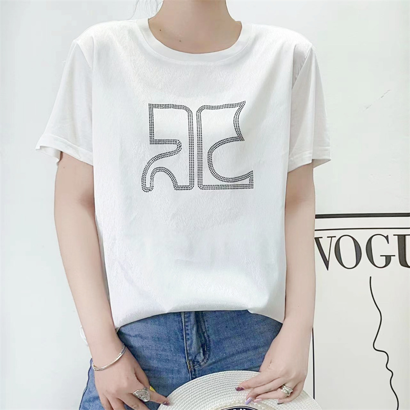 Grain round neck tops imitation silk white T-shirt for women