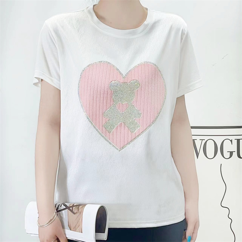 Summer white T-shirt simple round neck tops for women