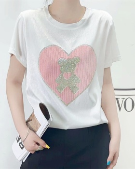 Summer white T-shirt simple round neck tops for women