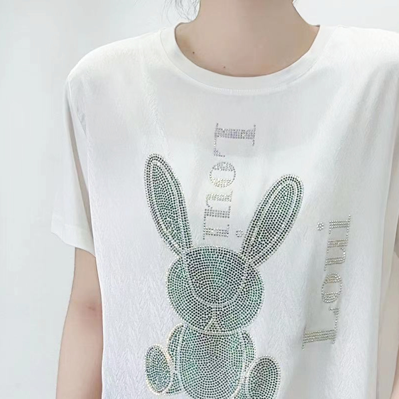 Rhinestone short sleeve tops round neck T-shirt for women