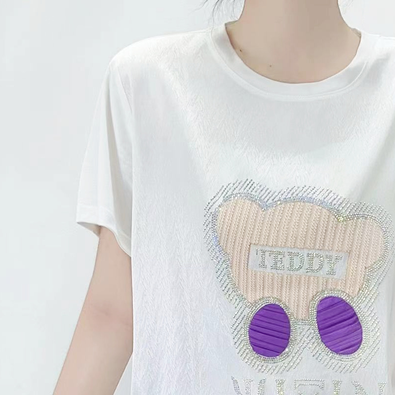 Korean style imitation silk tops white T-shirt for women