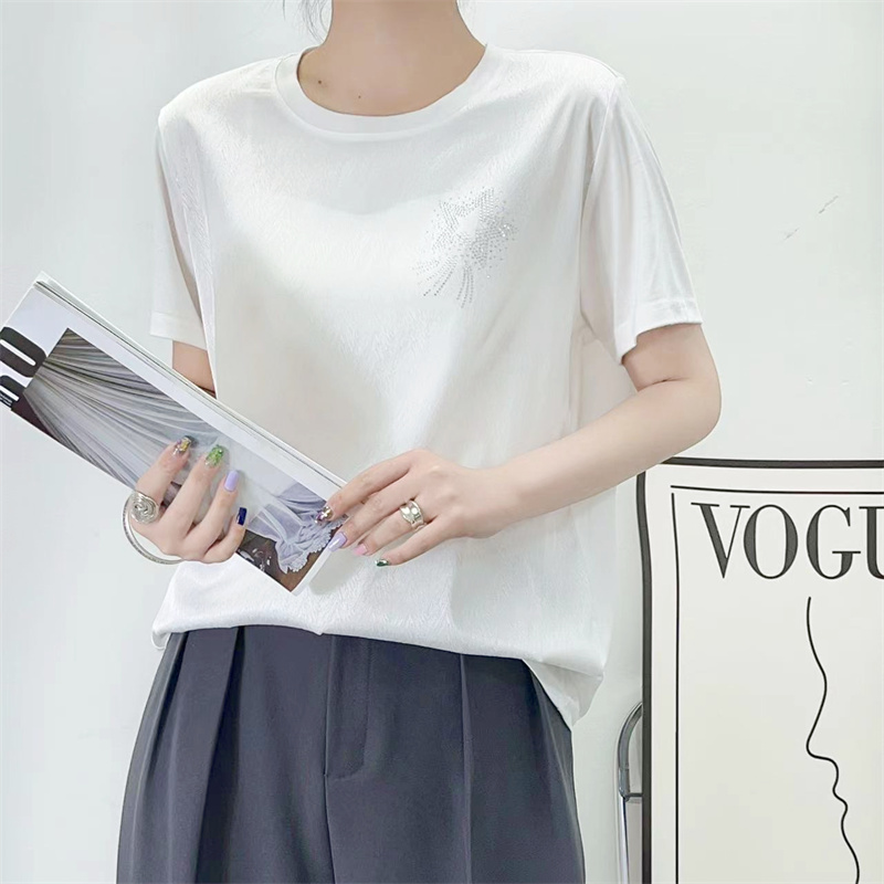 Imitation silk simple T-shirt summer tops