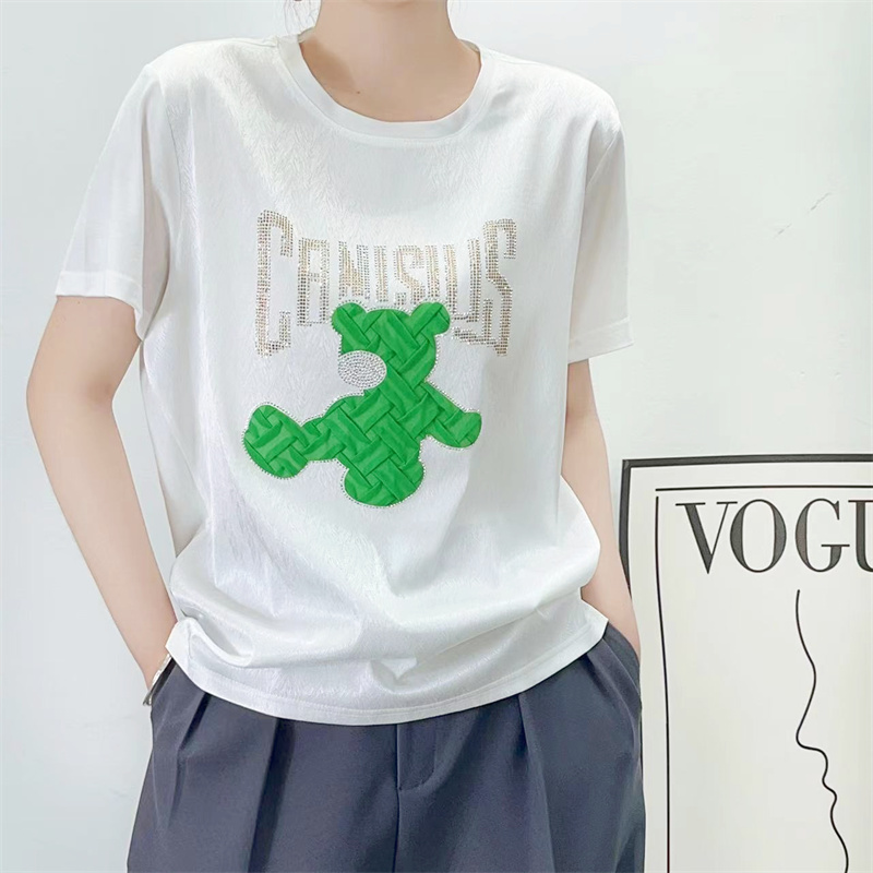 Simple pullover tops grain white T-shirt for women