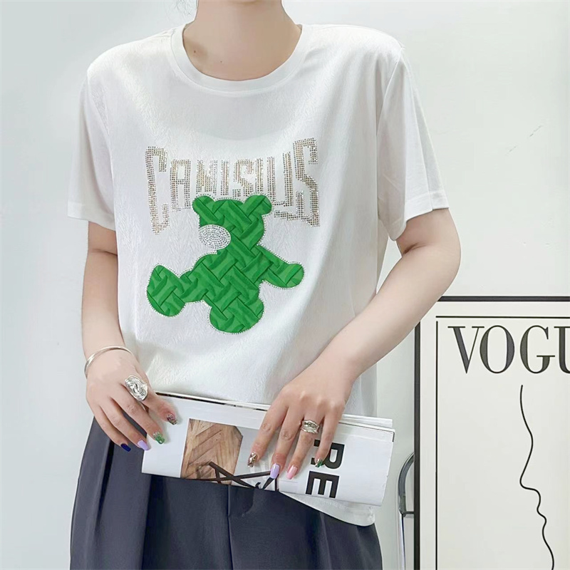 Simple pullover tops grain white T-shirt for women