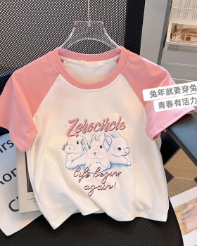 Summer mixed colors T-shirt printing slim tops for women