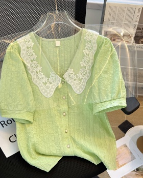 Doll collar embroidery tops chiffon shirt for women
