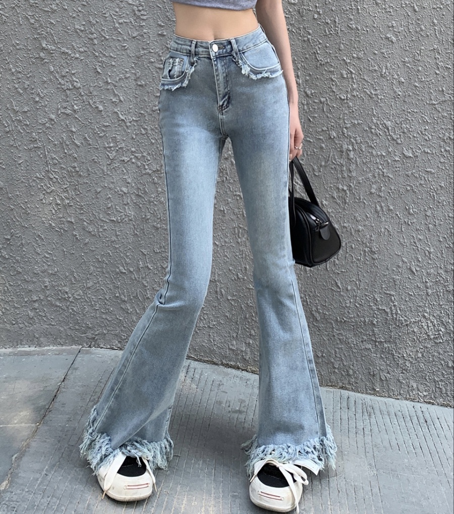 Mopping mixed colors jeans slim flare pants for women