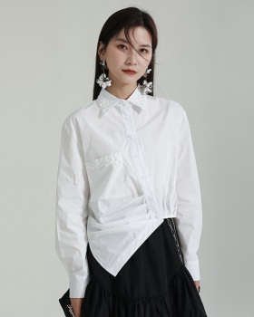 Slim splice flowers pocket stereoscopic shirt for women
