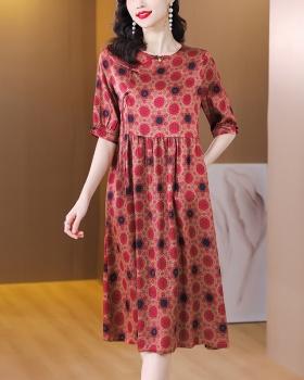 Printing summer middle-aged real silk silk dress for women
