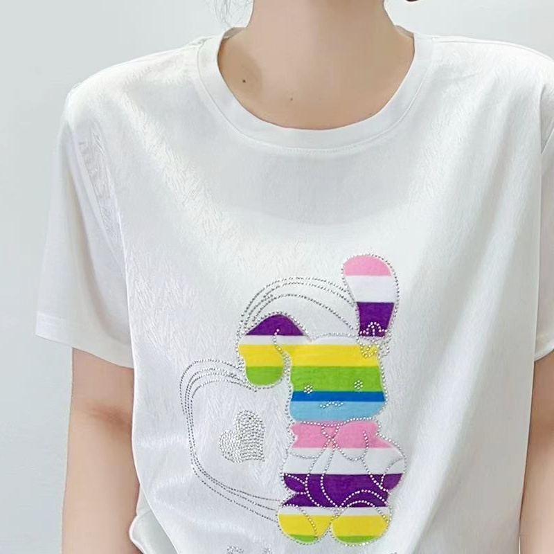 Grain imitation silk tops round neck T-shirt for women