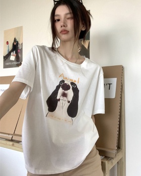 Summer short sleeve bottoming T-shirt round neck loose tops