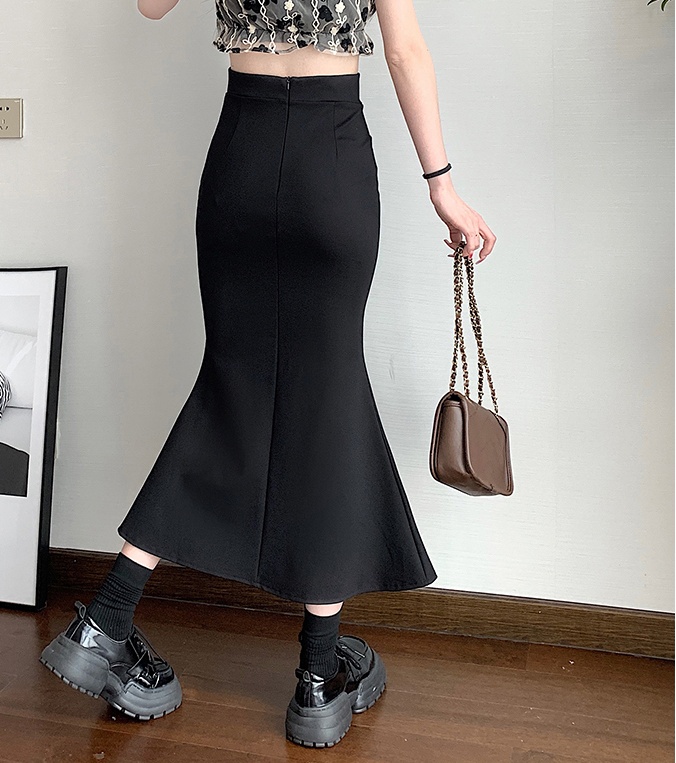 Slim France style package hip black skirt for women
