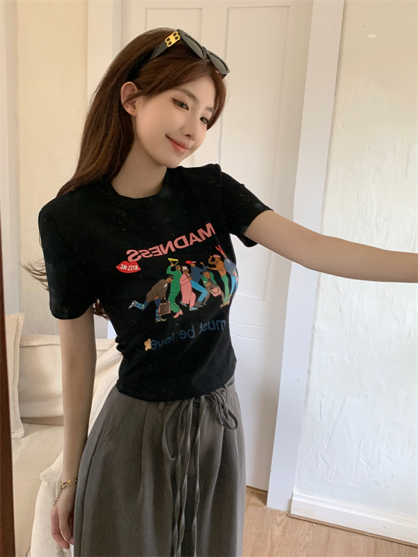 Short sleeve spicegirl navel high waist sexy T-shirt
