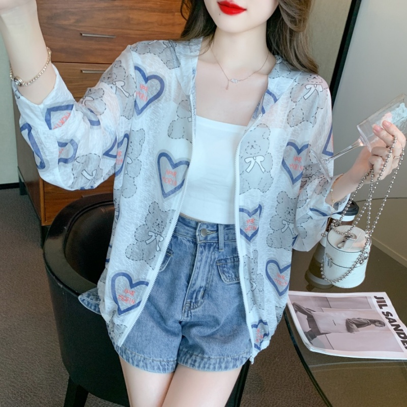 Hooded Western style cardigan loose summer sun shirt for women