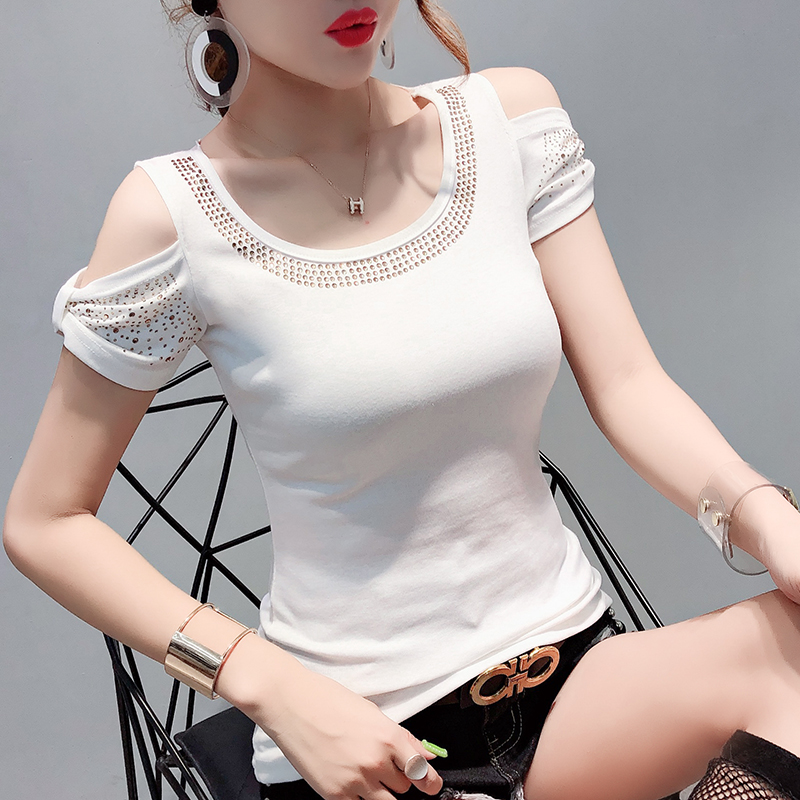 Korean style strapless T-shirt short sleeve summer sweater