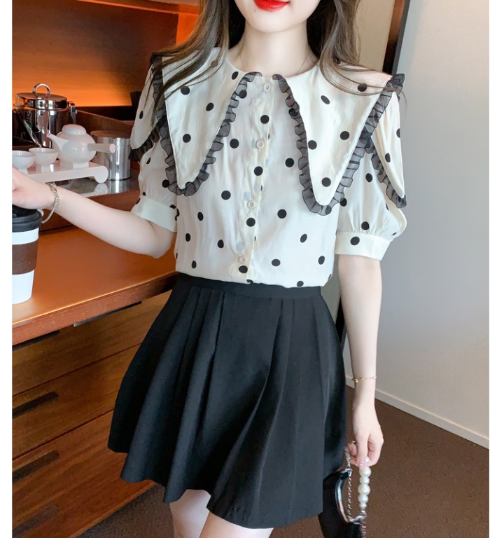 Polka dot tops lace chiffon shirt for women